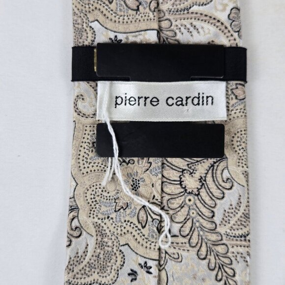 Pierre Cardin 100% Silk Men's Tie Cream Tan Brown Patterned Florals NWT - Picture 7 of 8
